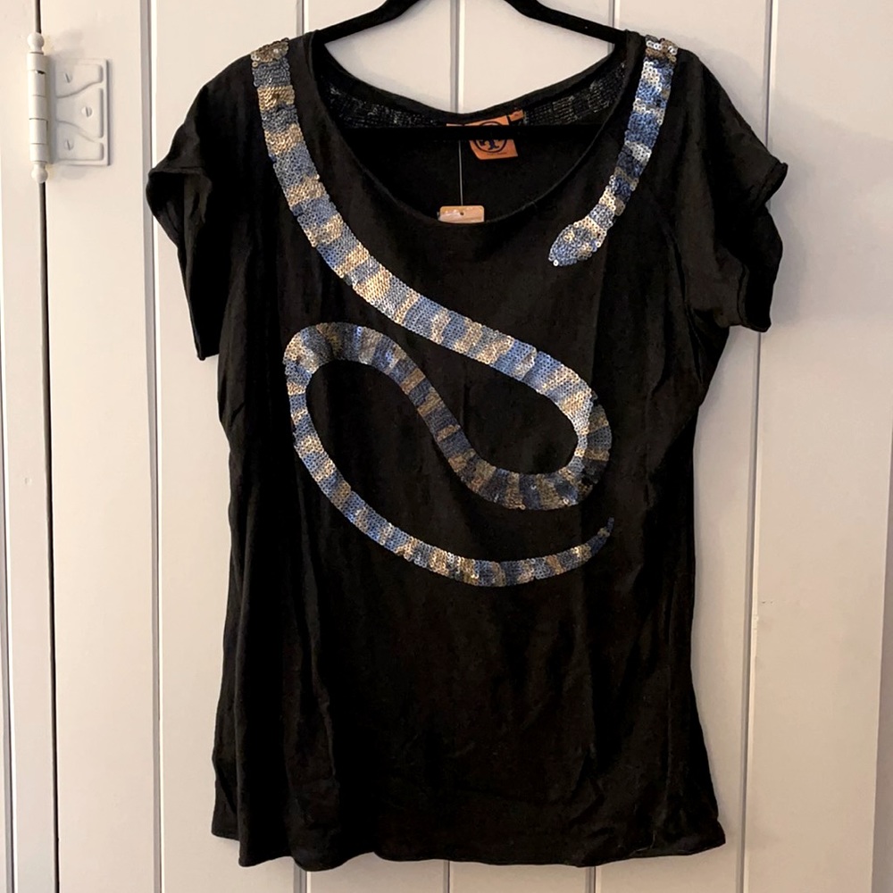 NWT Tory Burch Sequin Snake Tee Shirt in XL 🐍